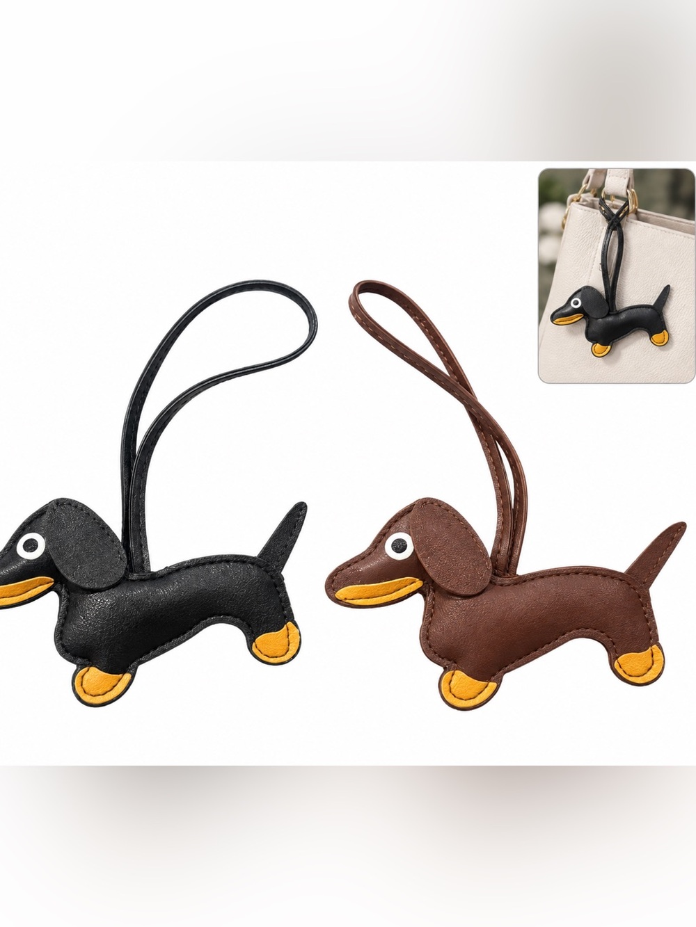 2 Dachshund Dog Keychain purse bag Charm Black Brown cute gift